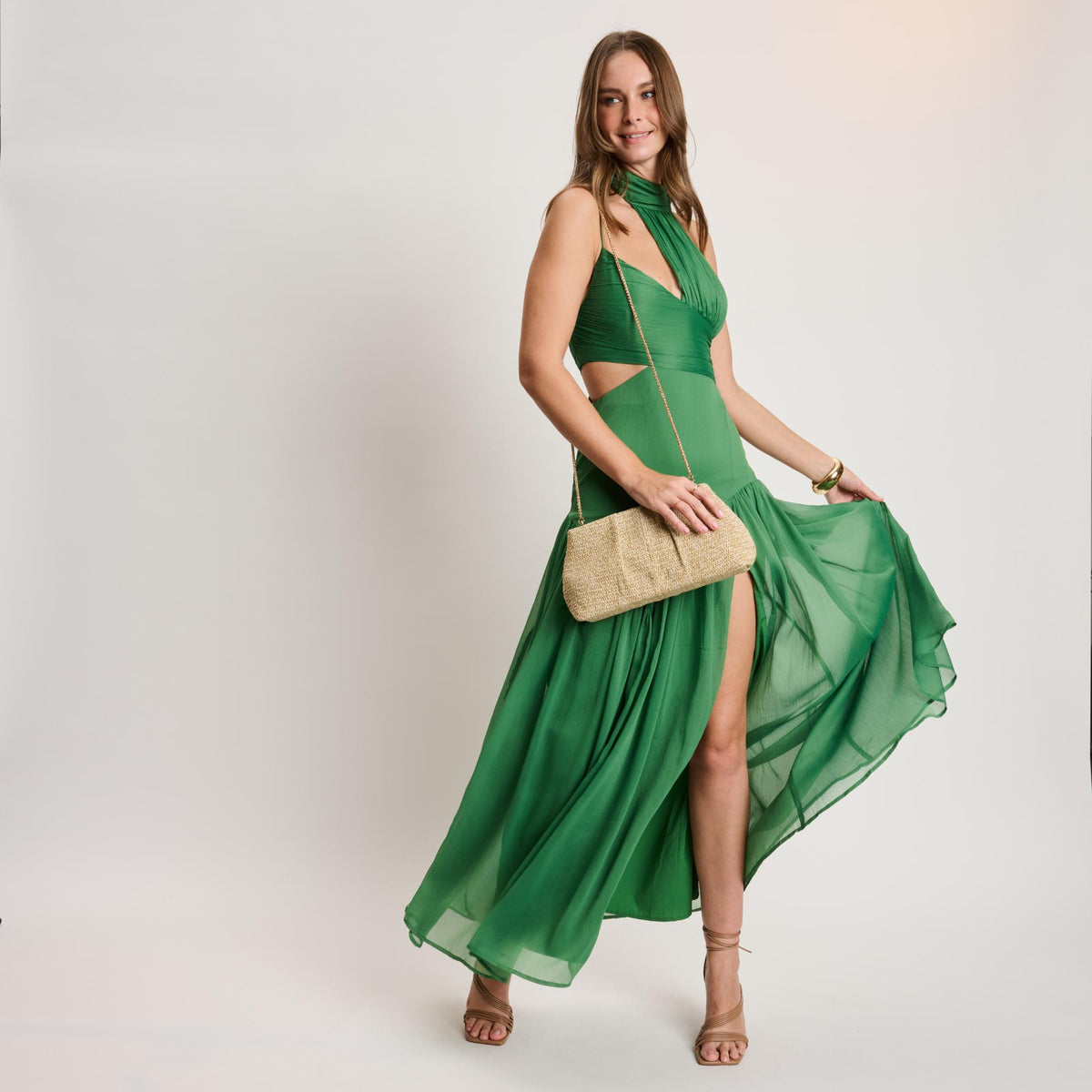 Woman wearing Natural Moda Luxe Breeze Clutch 842017141358 View 2 | Natural