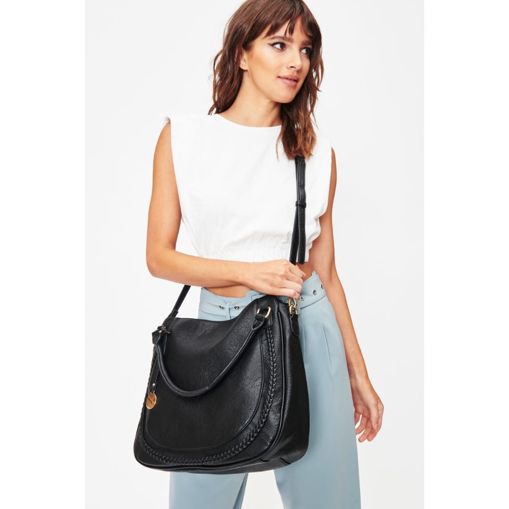 Woman wearing Black Moda Luxe Lindsay Hobo 842017128137 View 2 | Black
