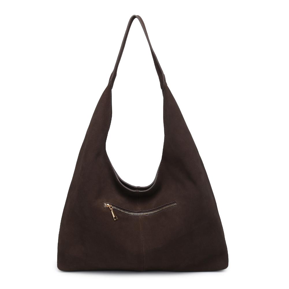 Woman wearing Chocolate Moda Luxe Amber Hobo 842017137054 View 7 | Chocolate