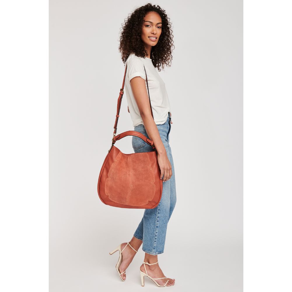 Woman wearing Rust Moda Luxe Jolie Hobo 842017120865 View 3 | Rust