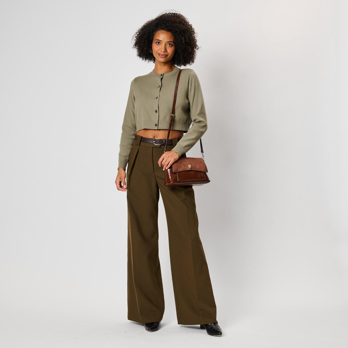Woman wearing Chocolate Moda Luxe Aly Crossbody 842017143048 View 4 | Chocolate