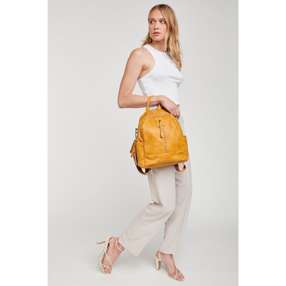 Woman wearing Mustard Moda Luxe Bowie Backpack 842017119524 View 3 | Mustard