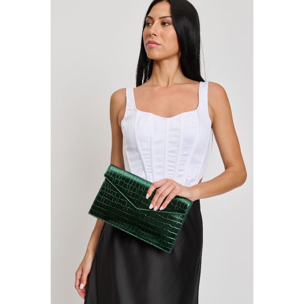 Woman wearing Emerald Sol and Selene Katniss Clutch 842017133759 View 4 | Emerald