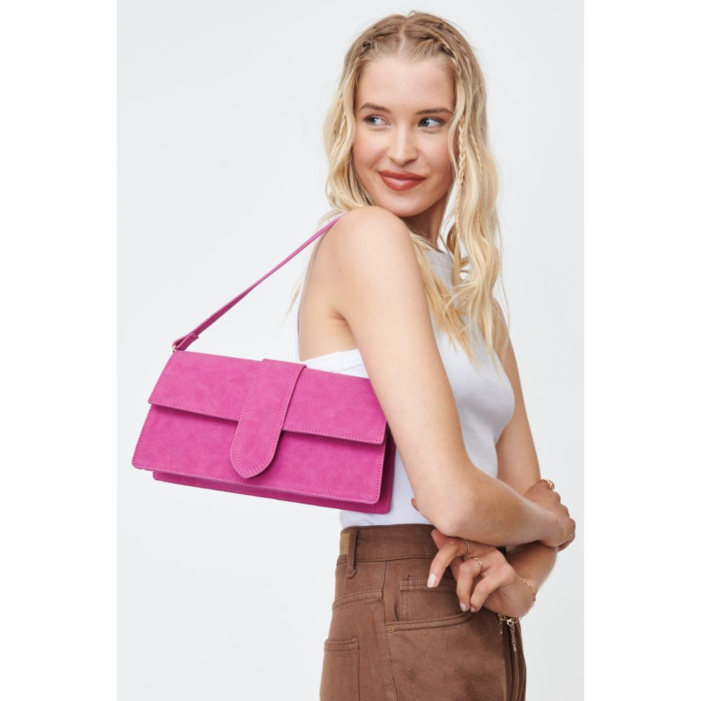Woman wearing Magenta Moda Luxe Violet - Suede Crossbody 842017130741 View 1 | Magenta