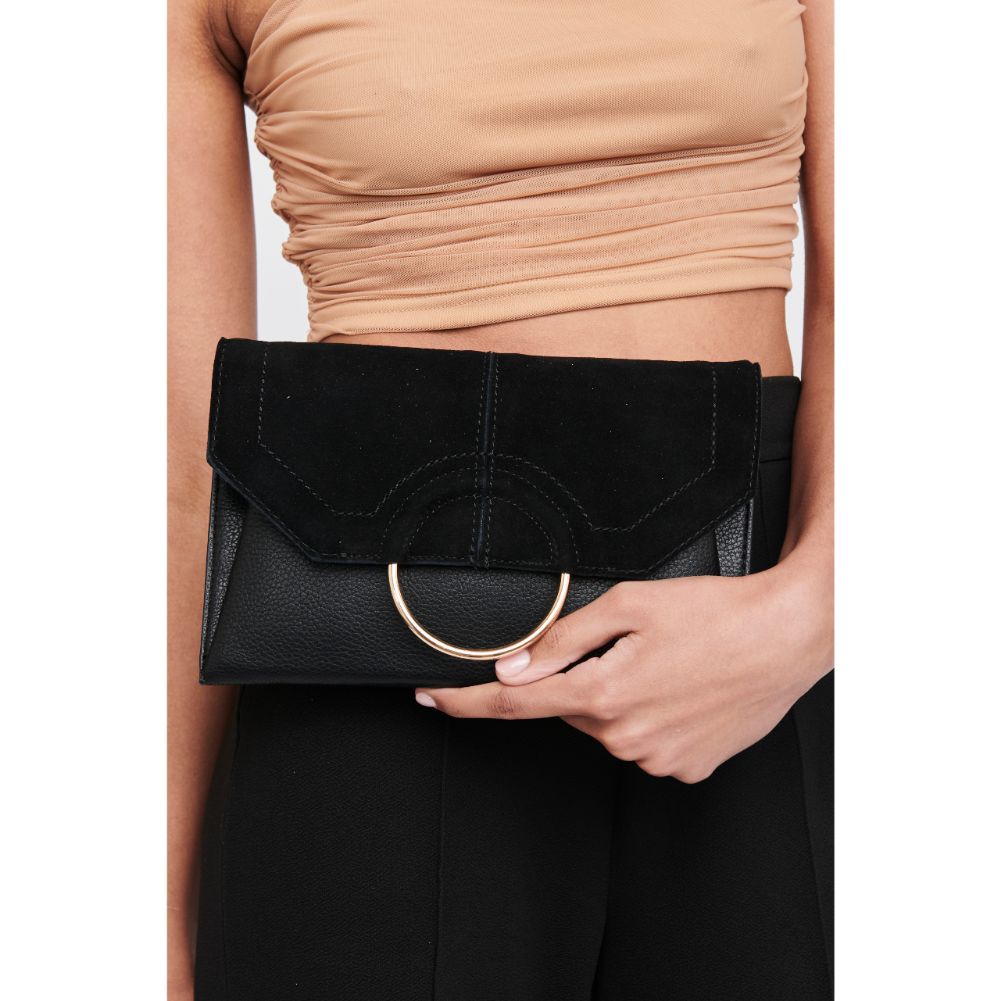 Woman wearing Black Moda Luxe Gwen Clutch 842017122777 View 2 | Black