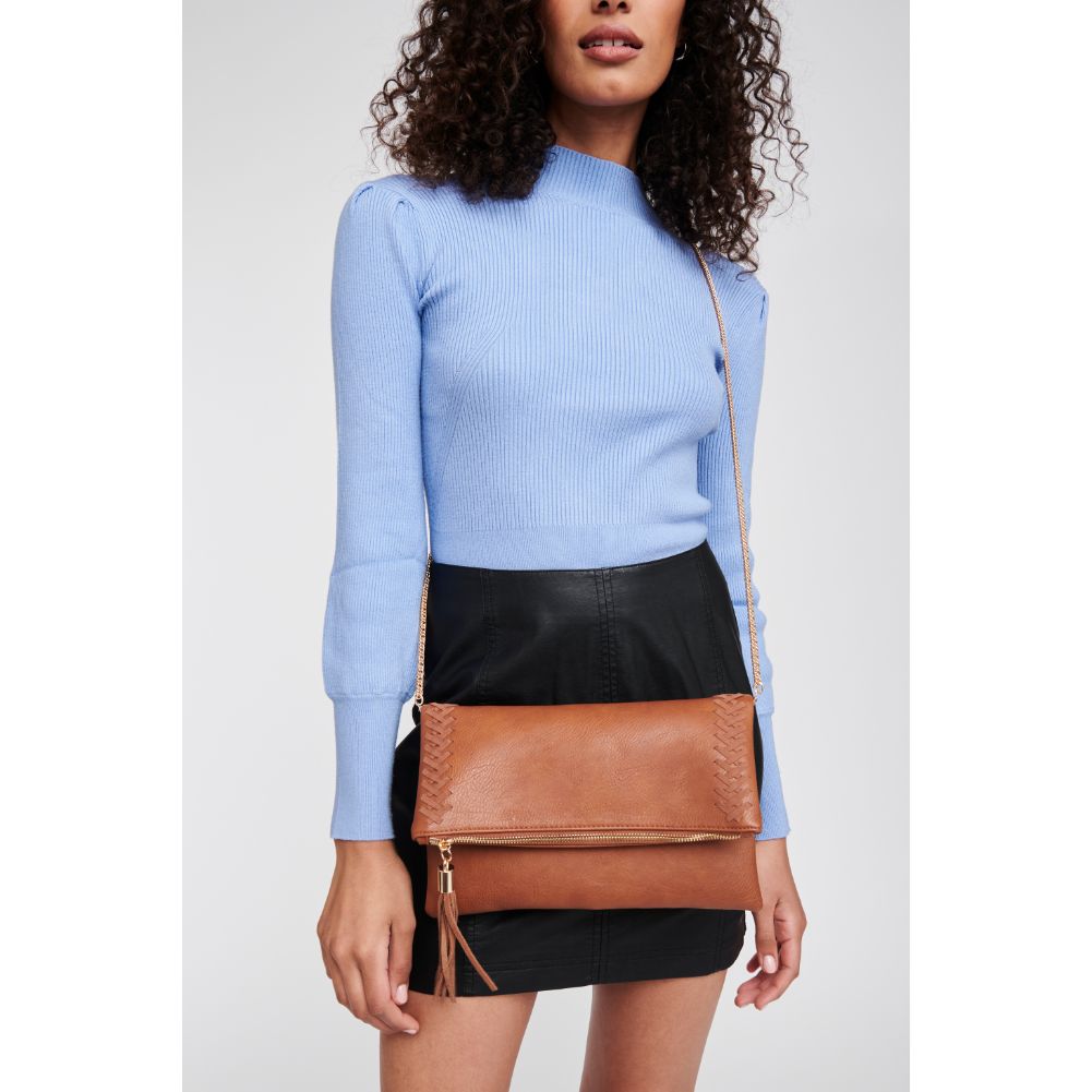 Woman wearing Tan Moda Luxe Palermo Clutch 842017126669 View 1 | Tan