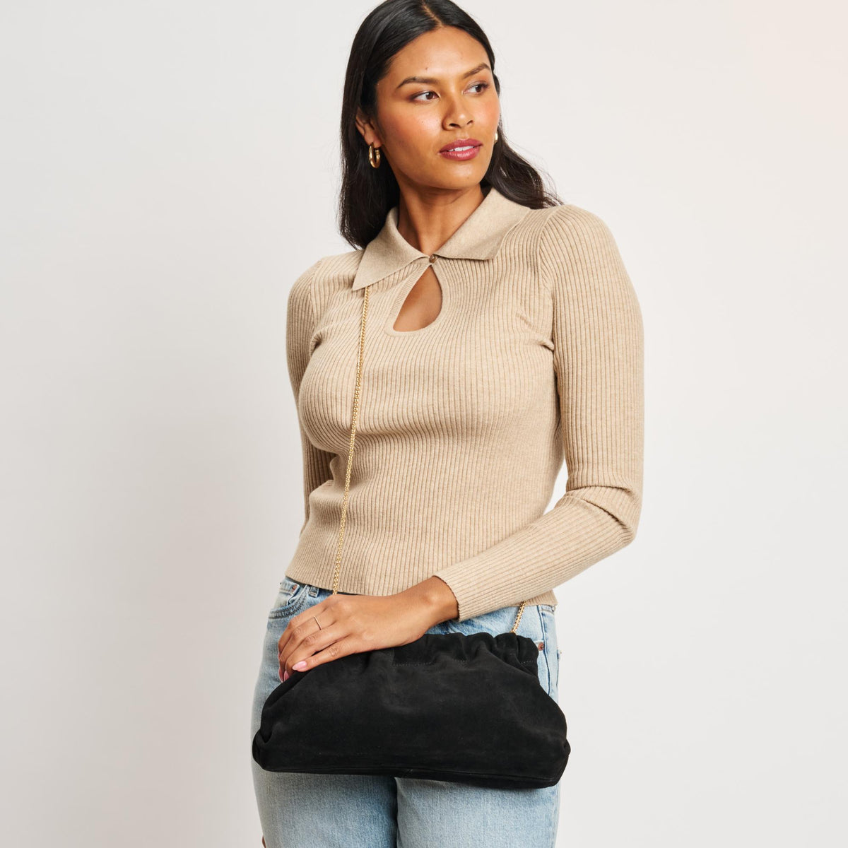 Woman wearing Black Moda Luxe Penelope Shoulder Bag 842017139119 View 3 | Black