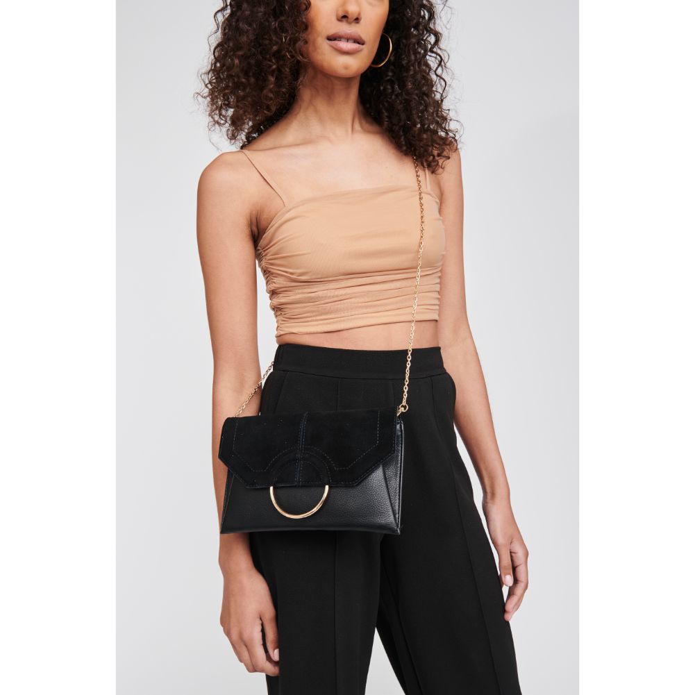 Woman wearing Black Moda Luxe Gwen Clutch 842017122777 View 1 | Black