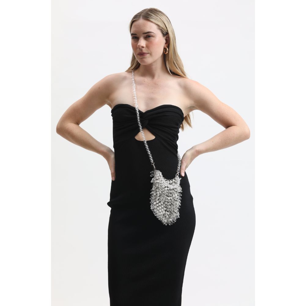 Woman wearing Silver Sol and Selene Mariah Evening Bag 842017133414 View 2 | Silver