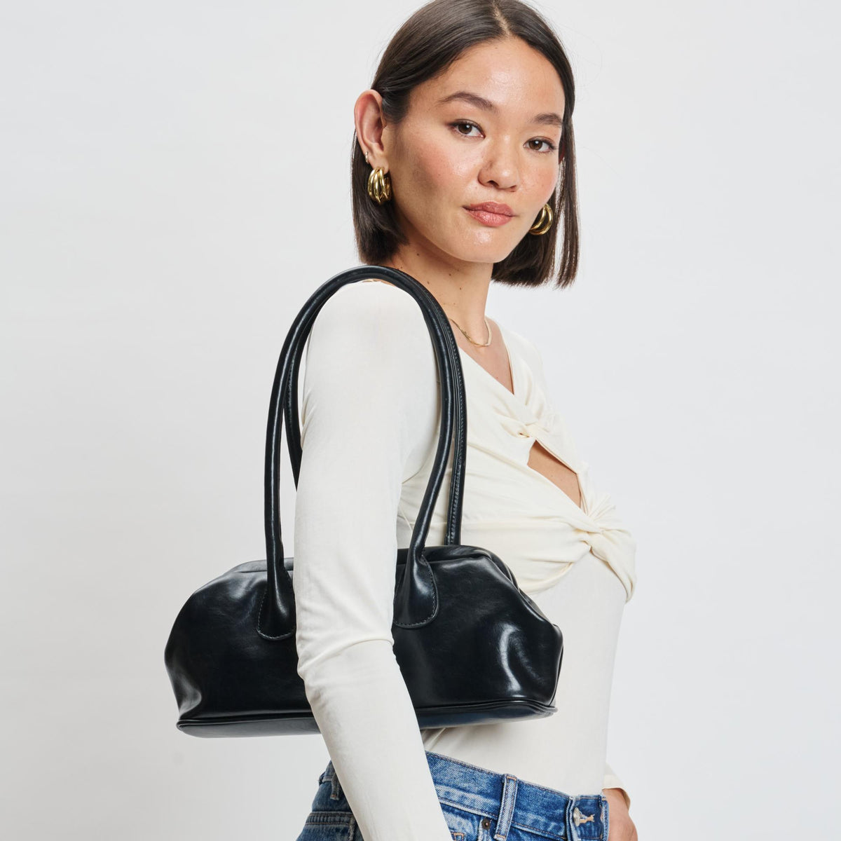 Woman wearing Black Moda Luxe Ninna Shoulder Bag 842017139553 View 3 | Black