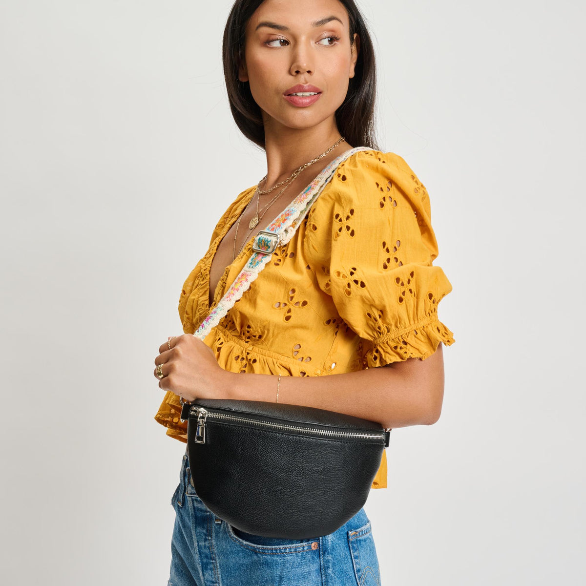 Woman wearing Black Sol and Selene Stylette Belt Bag 842017134763 View 2 | Black