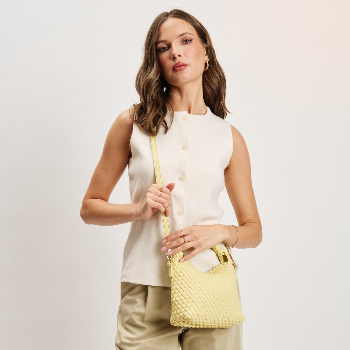 Woman wearing Butter Moda Luxe Jessamine Crossbody 842017141310 View 4 | Butter