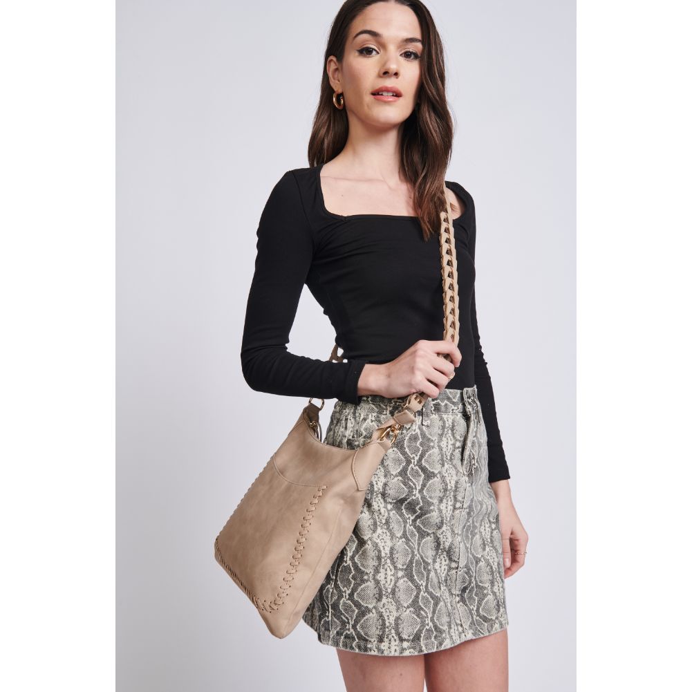 Woman wearing Natural Moda Luxe Layla Crossbody 842017129509 View 2 | Natural