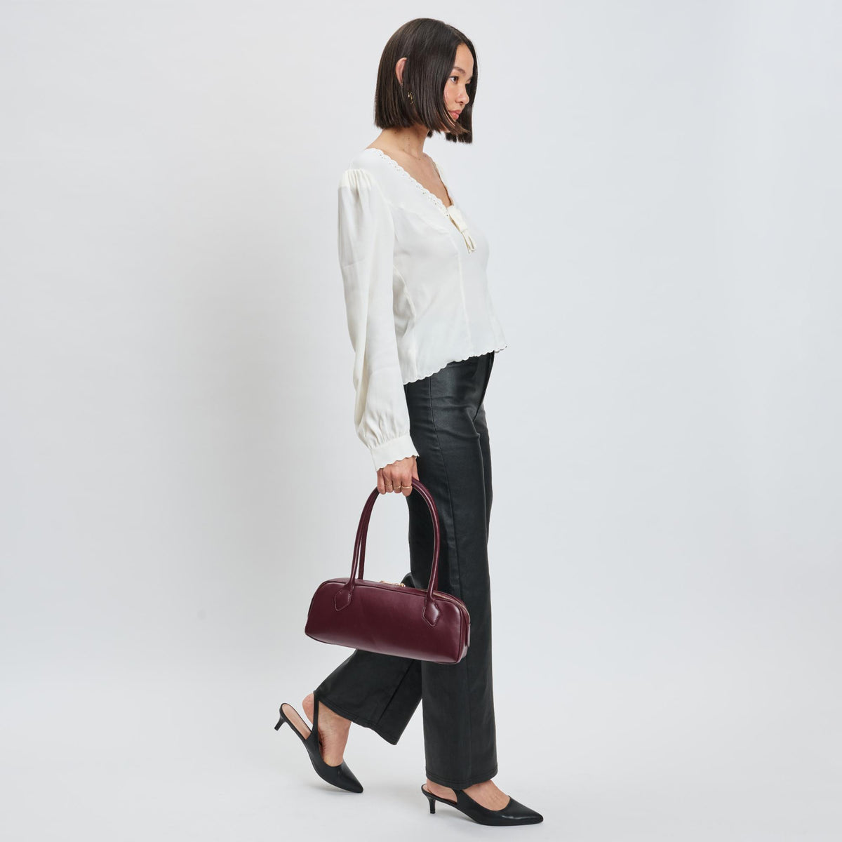 Woman wearing Wine Sol and Selene Betty Shoulder Bag 842017139416 View 4 | Wine