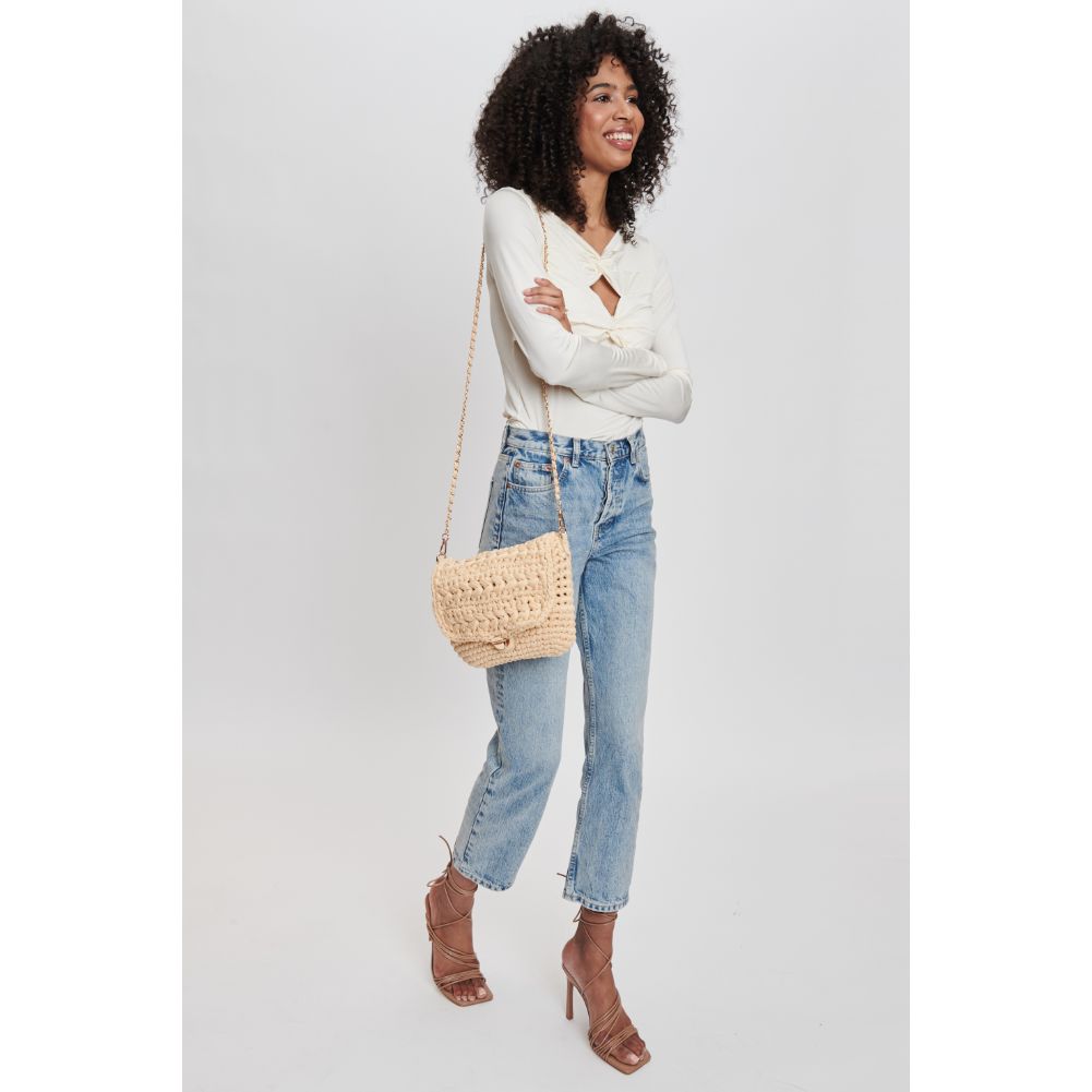 Woman wearing Natural Moda Luxe Annalise Crossbody 842017132257 View 4 | Natural