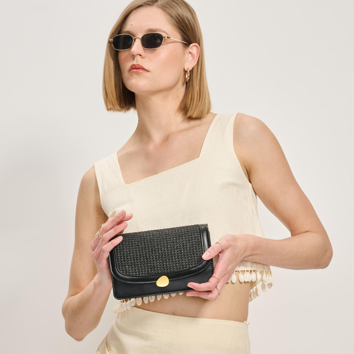 Woman wearing Black Moda Luxe Nina Crossbody 842017137153 View 4 | Black