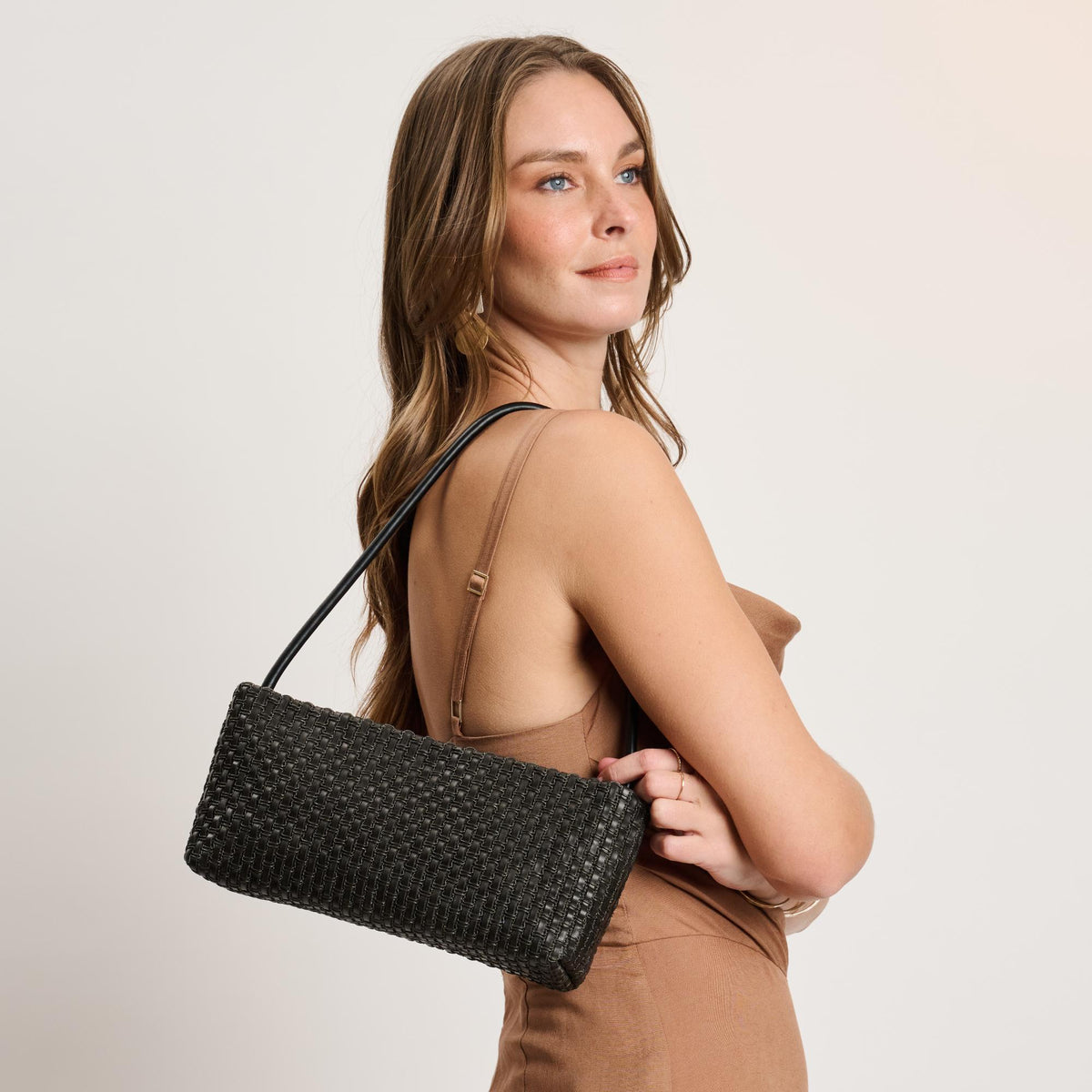 Woman wearing Black Moda Luxe Lucy Shoulder Bag 842017140337 View 4 | Black