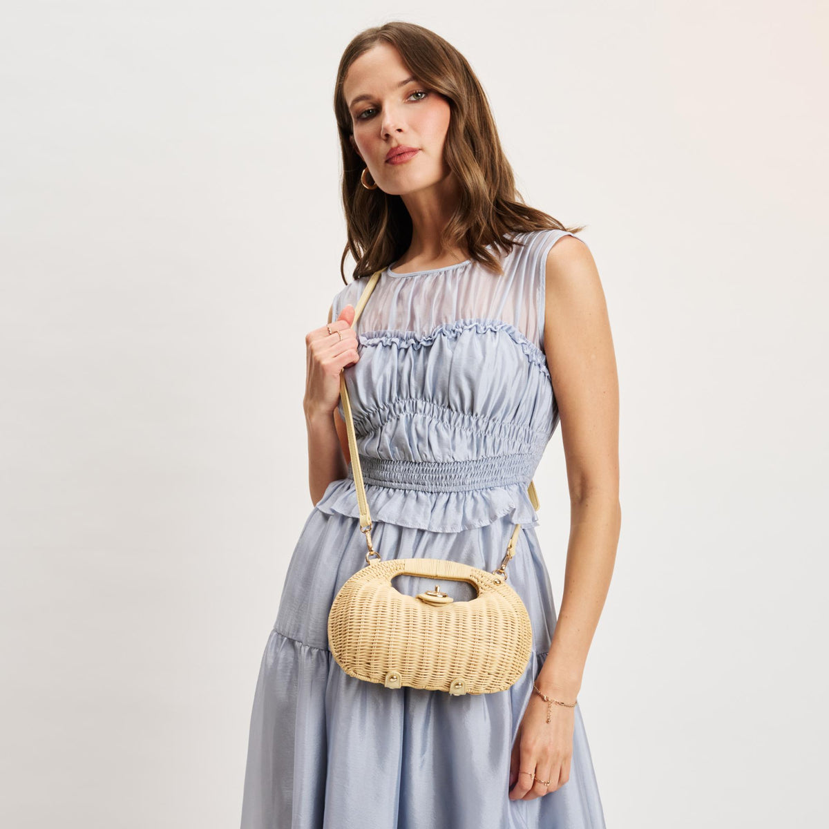 Woman wearing Natural Moda Luxe Esme Crossbody 842017140764 View 1 | Natural