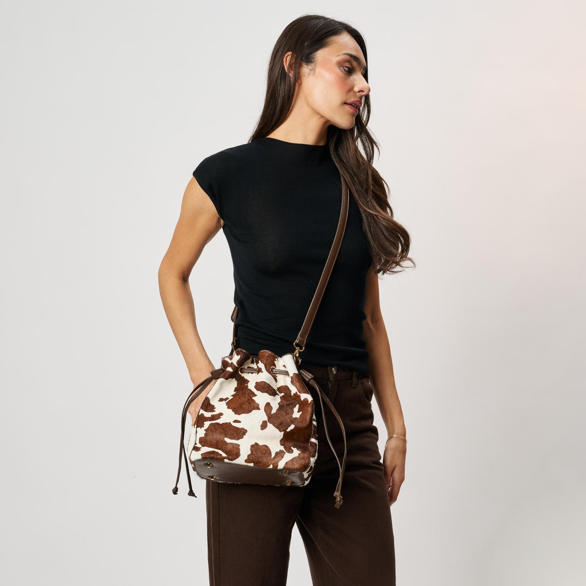 Woman wearing Brown Cow Moda Luxe Patsy Crossbody 842017142539 View 2 | Brown Cow