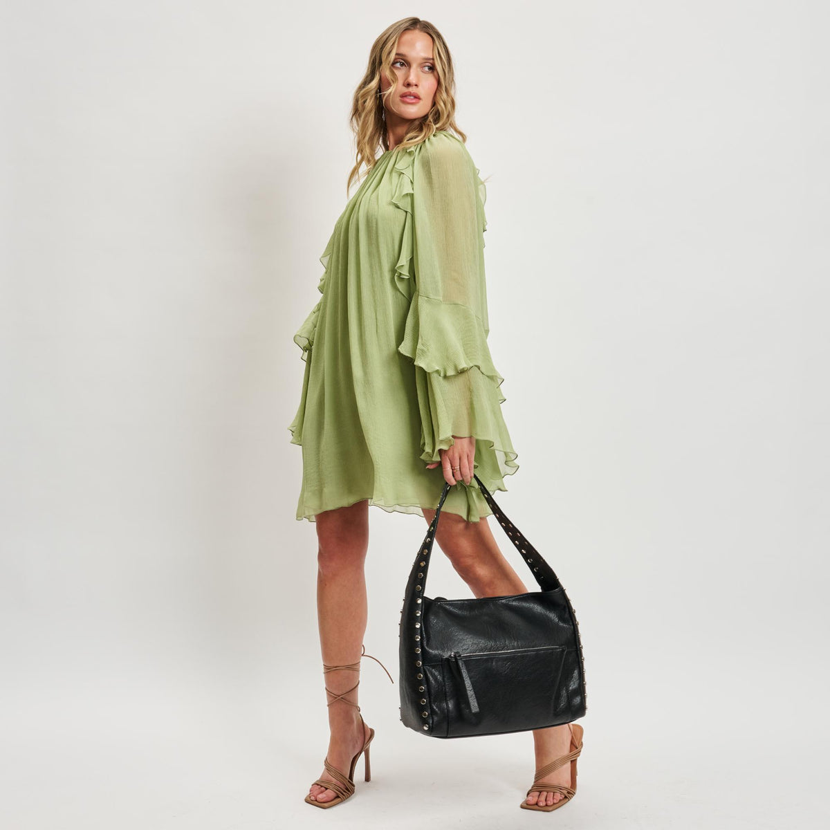 Woman wearing Black Sol and Selene Misty Hobo 842017137191 View 3 | Black
