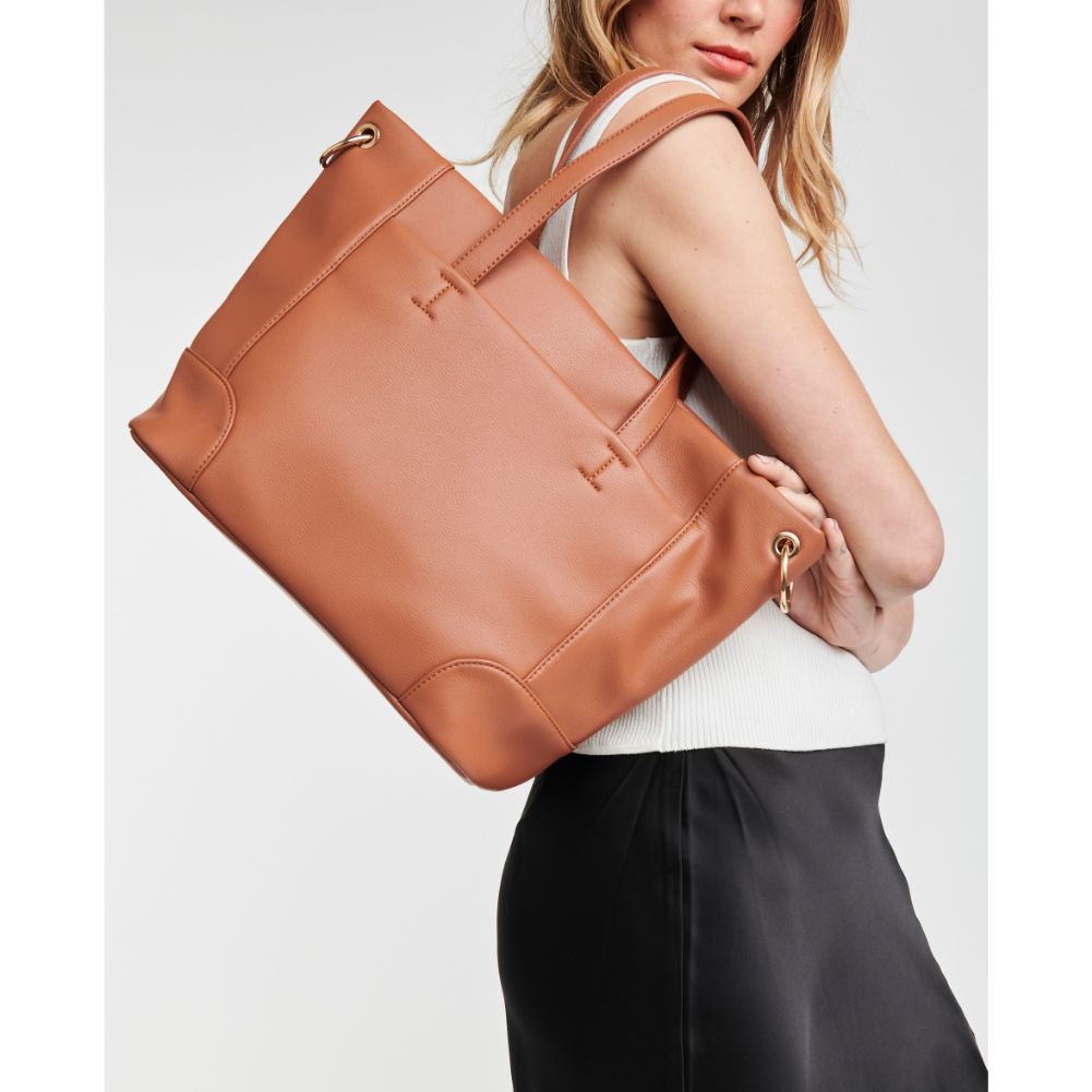 Woman wearing Tan Moda Luxe Becka Tote 842017126577 View 2 | Tan
