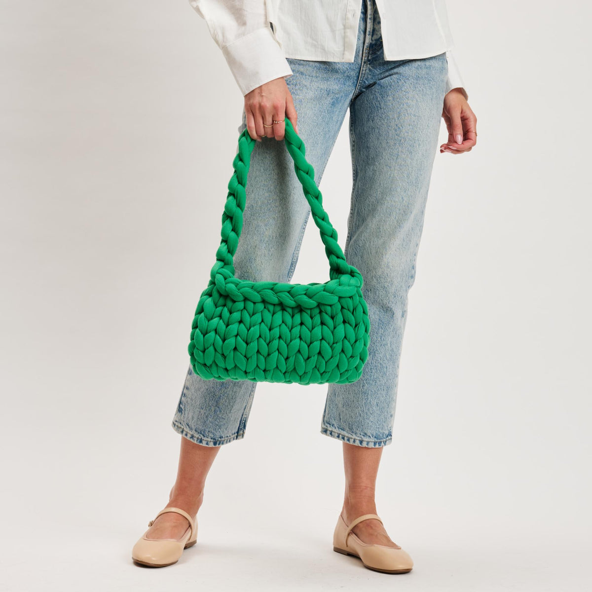 Woman wearing Kelly Green Moda Luxe Trendelle Hobo 842017134954 View 2 | Kelly Green