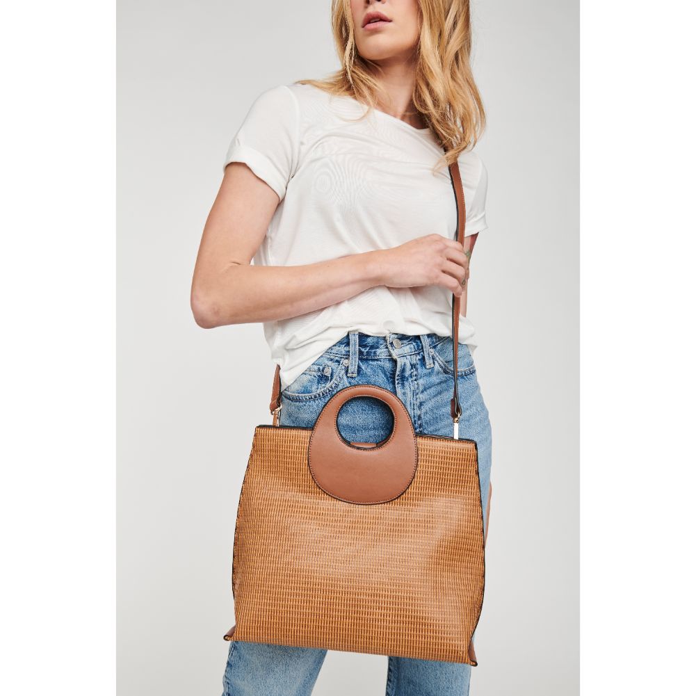 Woman wearing Tan Moda Luxe Sienna Tote 842017124702 View 1 | Tan
