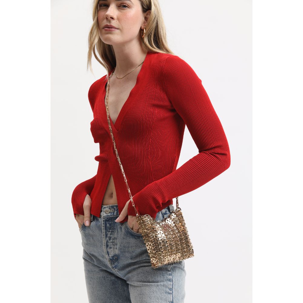 Woman wearing Gold Moda Luxe Gwen Evening Bag 842017133407 View 2 | Gold