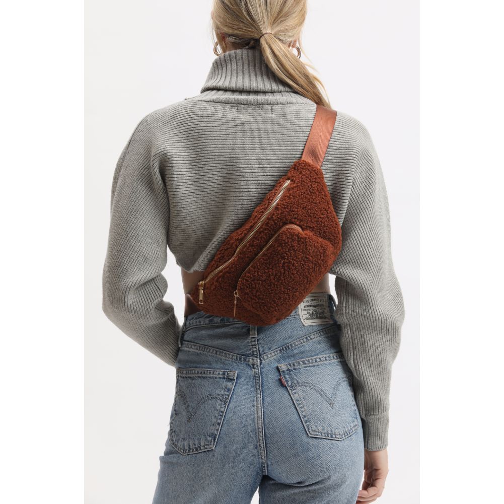 Woman wearing Tan Moda Luxe Orson Belt Bag 842017134237 View 2 | Tan