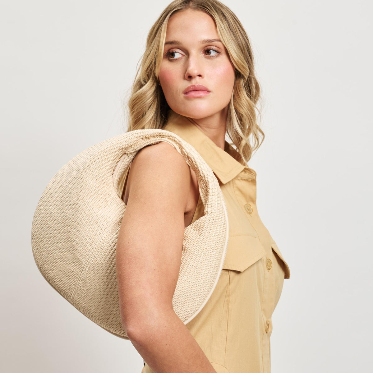 Woman wearing Cream Moda Luxe Farrah - Straw Hobo 842017138679 View 2 | Cream