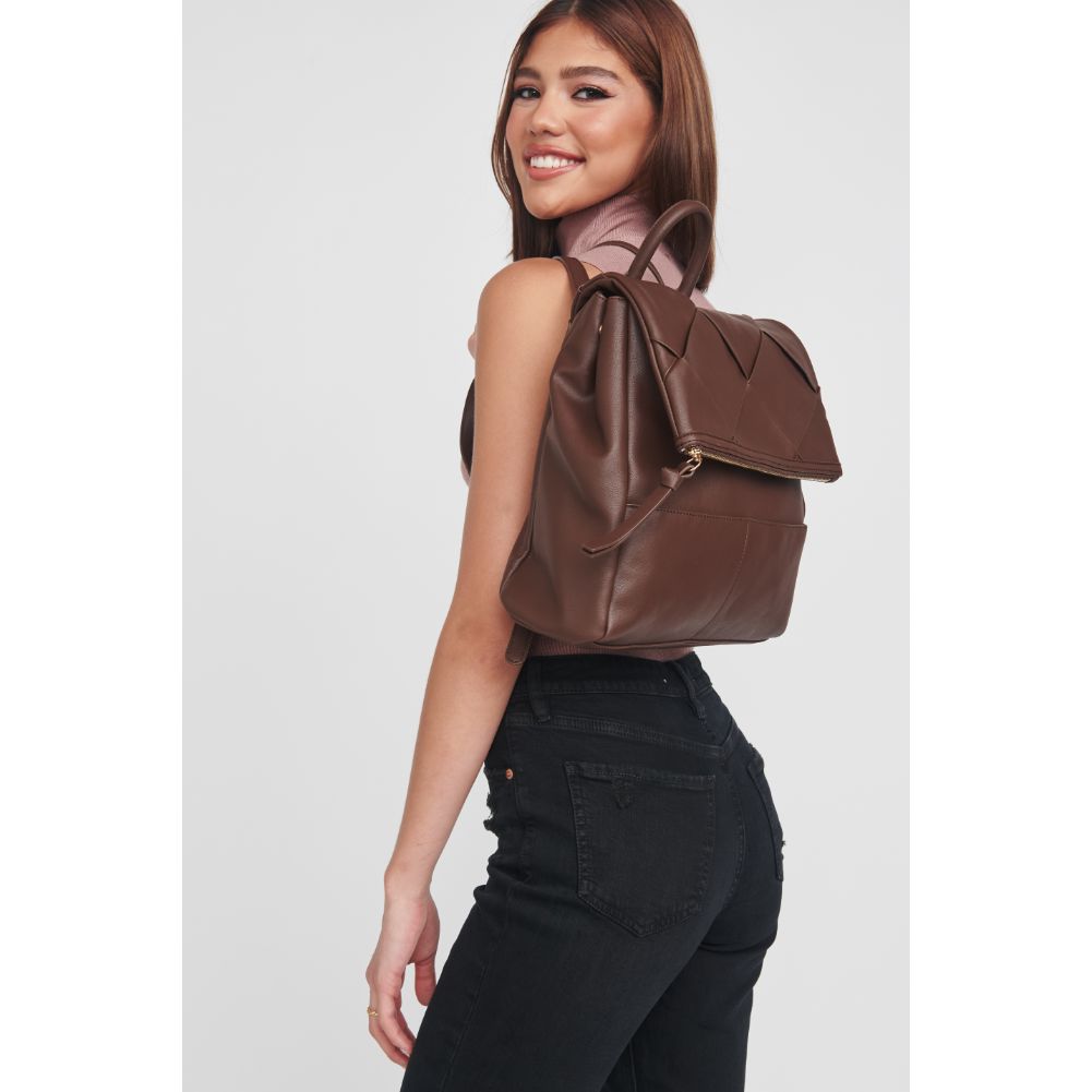 Woman wearing Chocolate Moda Luxe Ryan Backpack 842017128809 View 3 | Chocolate
