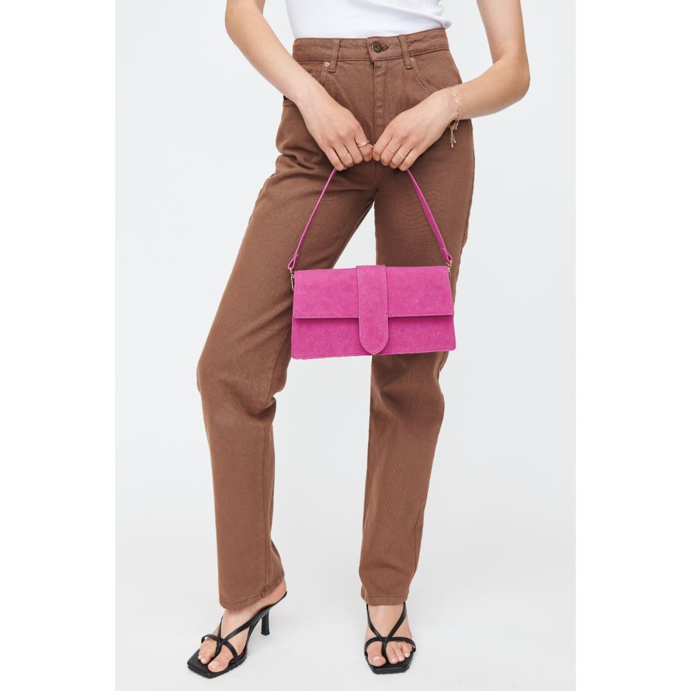 Woman wearing Magenta Moda Luxe Violet - Suede Crossbody 842017130741 View 2 | Magenta