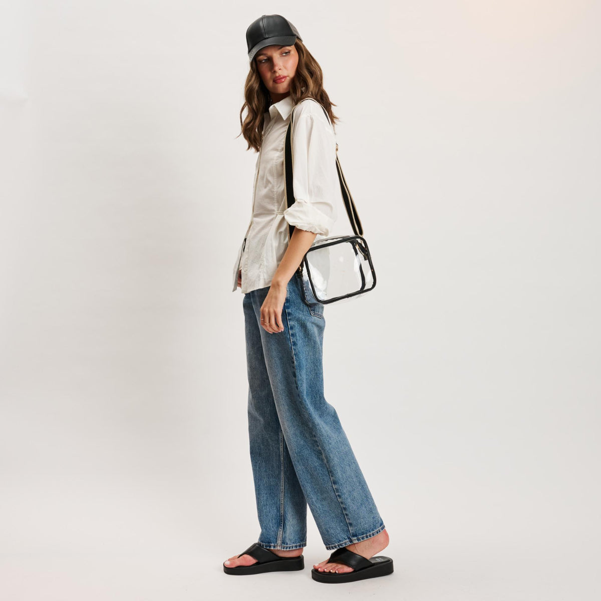 Woman wearing Clear Black Moda Luxe Christina Crossbody 842017133520 View 4 | Clear Black