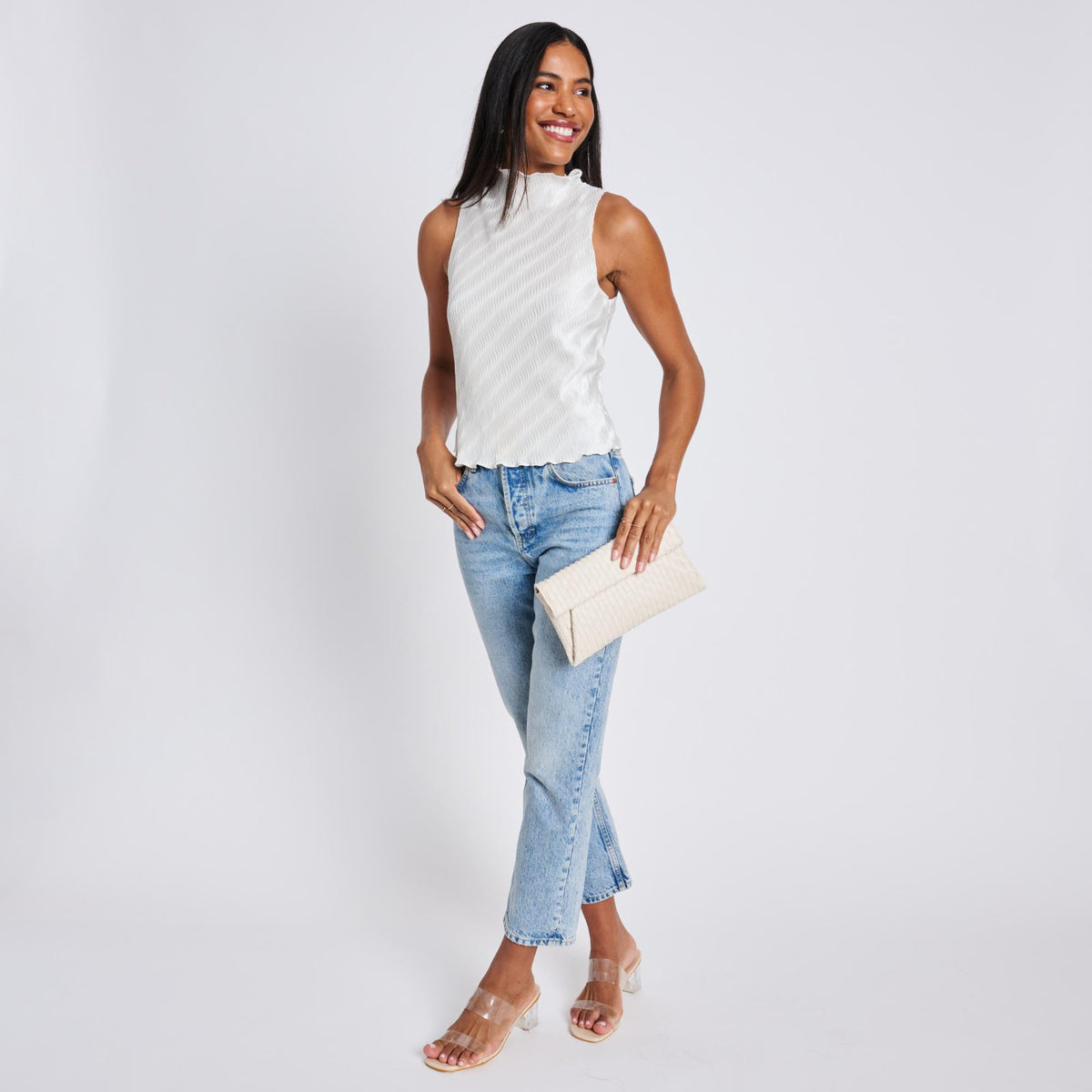 Woman wearing Ivory Moda Luxe Priscilla Clutch 842017136545 View 3 | Ivory