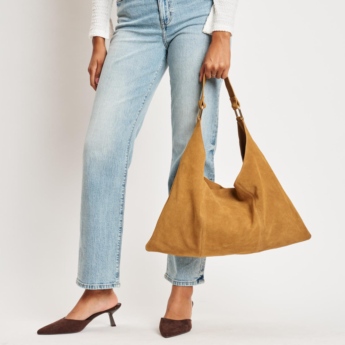 Woman wearing Tan Moda Luxe Indie Hobo 842017138938 View 4 | Tan