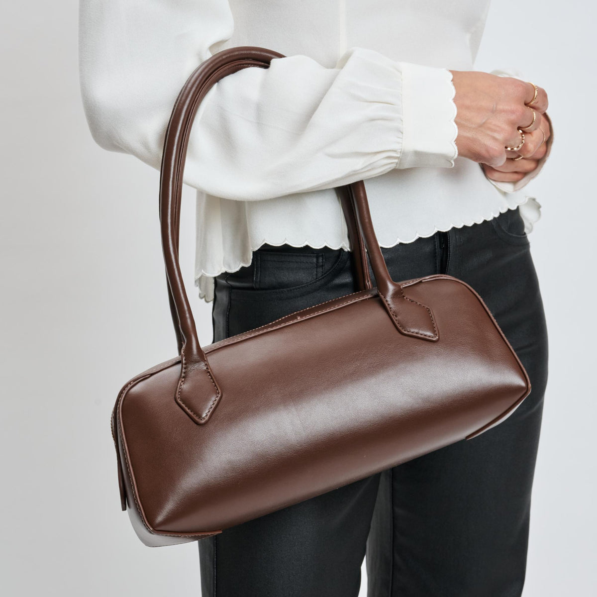 Woman wearing Espresso Moda Luxe Betty Shoulder Bag 842017139430 View 4 | Espresso