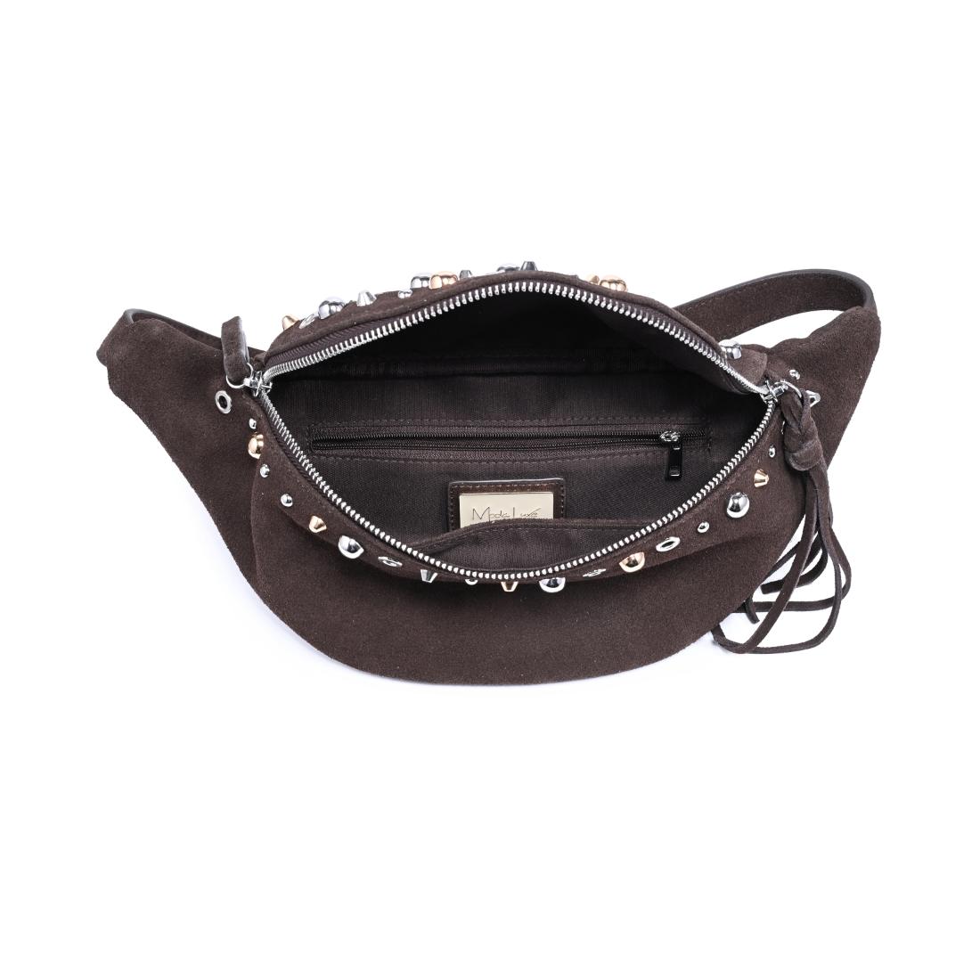 Woman wearing Chocolate Moda Luxe Star Belt Bag 842017140603 View 9 | Chocolate