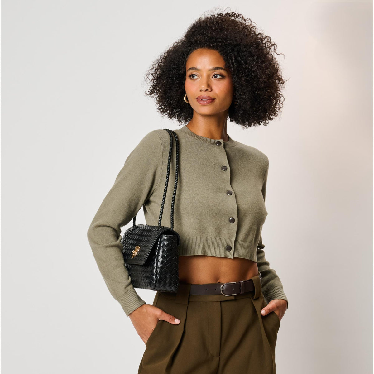 Woman wearing Black Moda Luxe Annabelle Shoulder Bag 842017143352 View 3 | Black