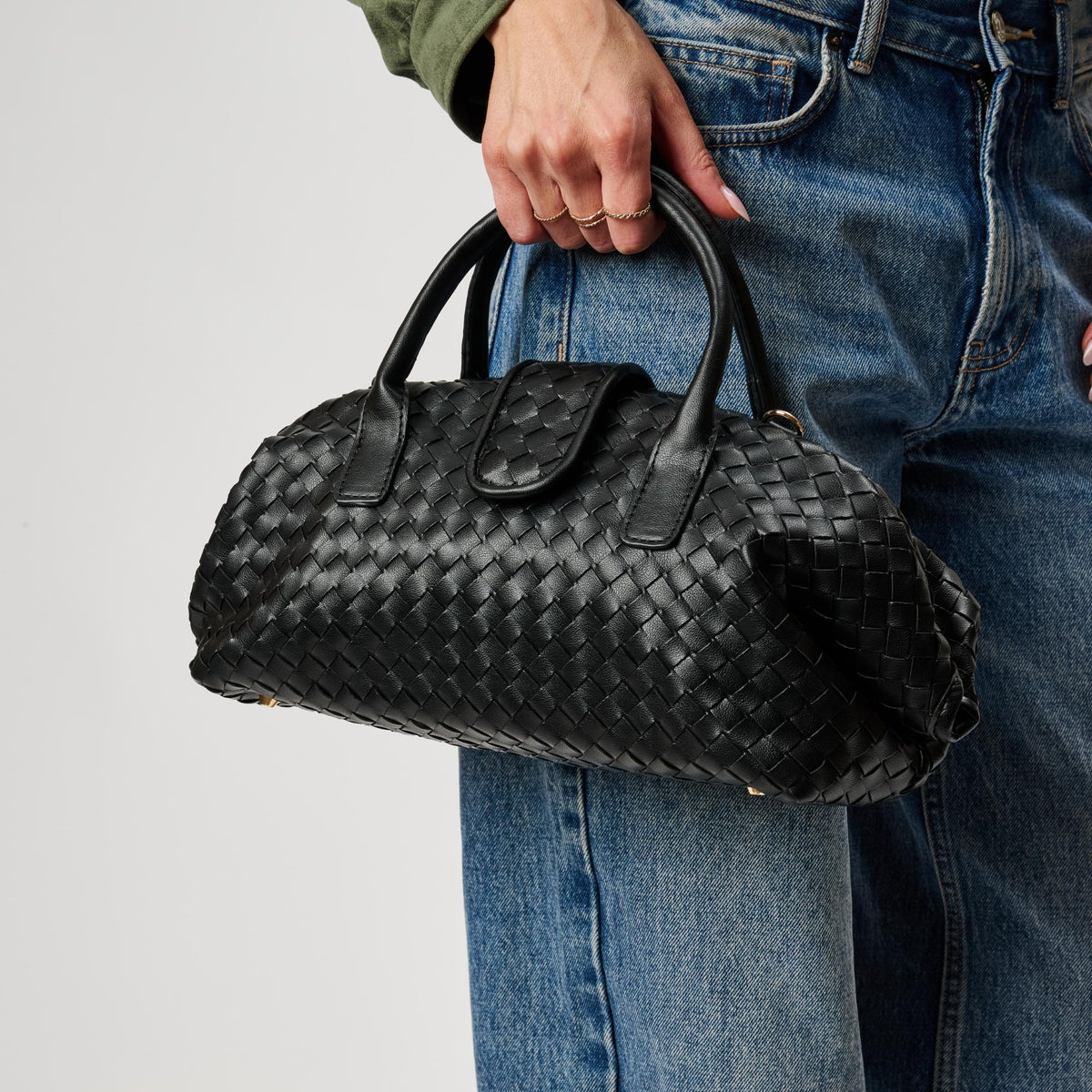 Woman wearing Black Moda Luxe Brookhaven Satchel 842017142768 View 1 | Black