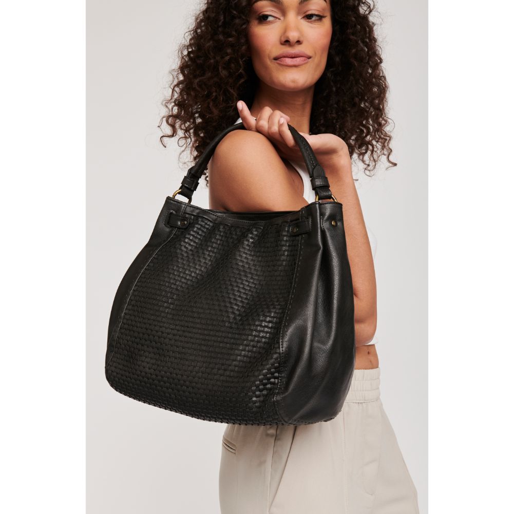 Woman wearing Black Moda Luxe Raven Hobo 842017120704 View 2 | Black