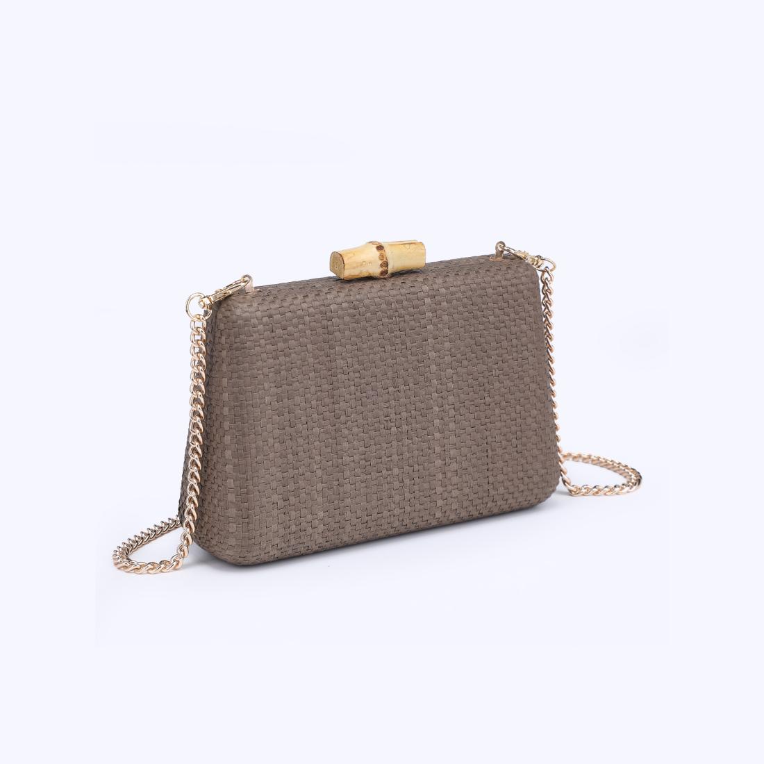 Woman wearing Mocha Moda Luxe Melina Evening Bag 842017138242 View 6 | Mocha