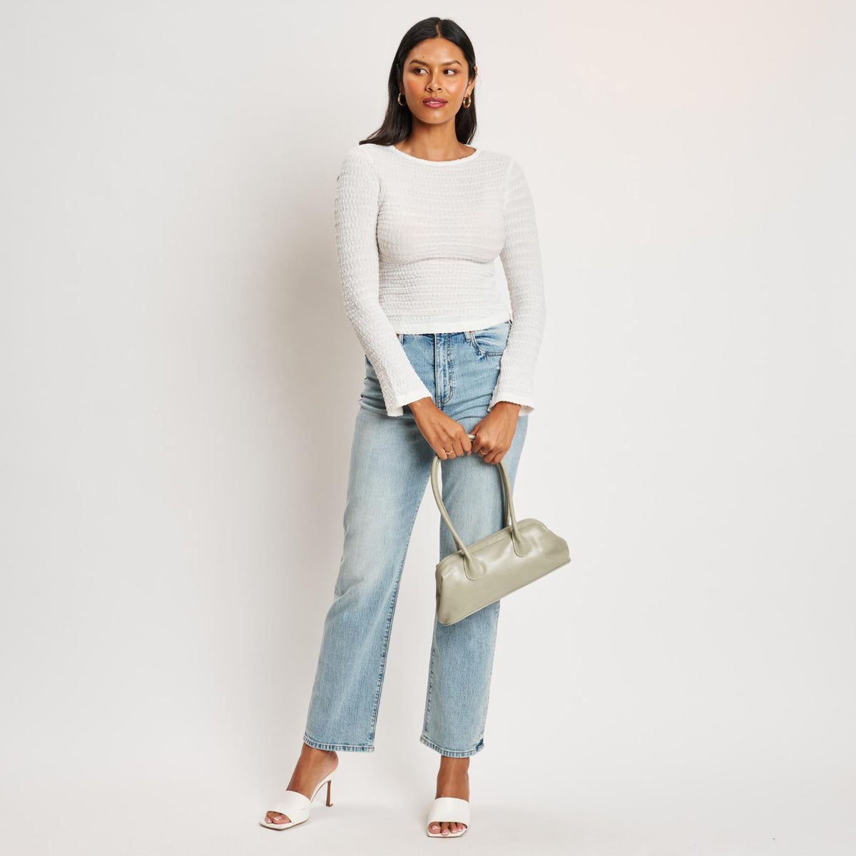 Woman wearing Sage Moda Luxe Ninna Shoulder Bag 842017140108 View 3 | Sage