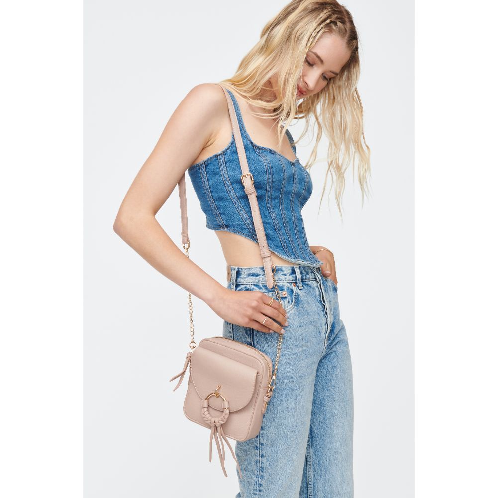 Woman wearing Natural Moda Luxe Addison Crossbody 842017130857 View 2 | Natural