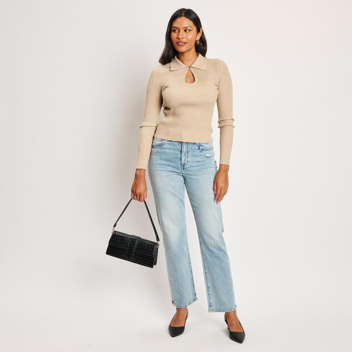 Woman wearing Black Moda Luxe Violet - Croco Crossbody 842017140061 View 3 | Black