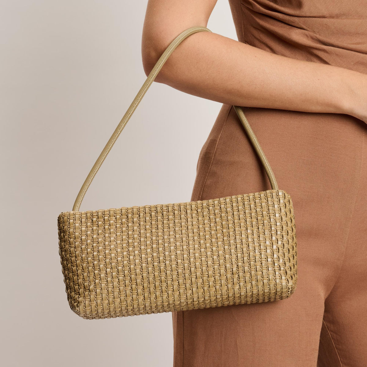 Woman wearing Taupe Moda Luxe Lucy Shoulder Bag 842017140368 View 1 | Taupe