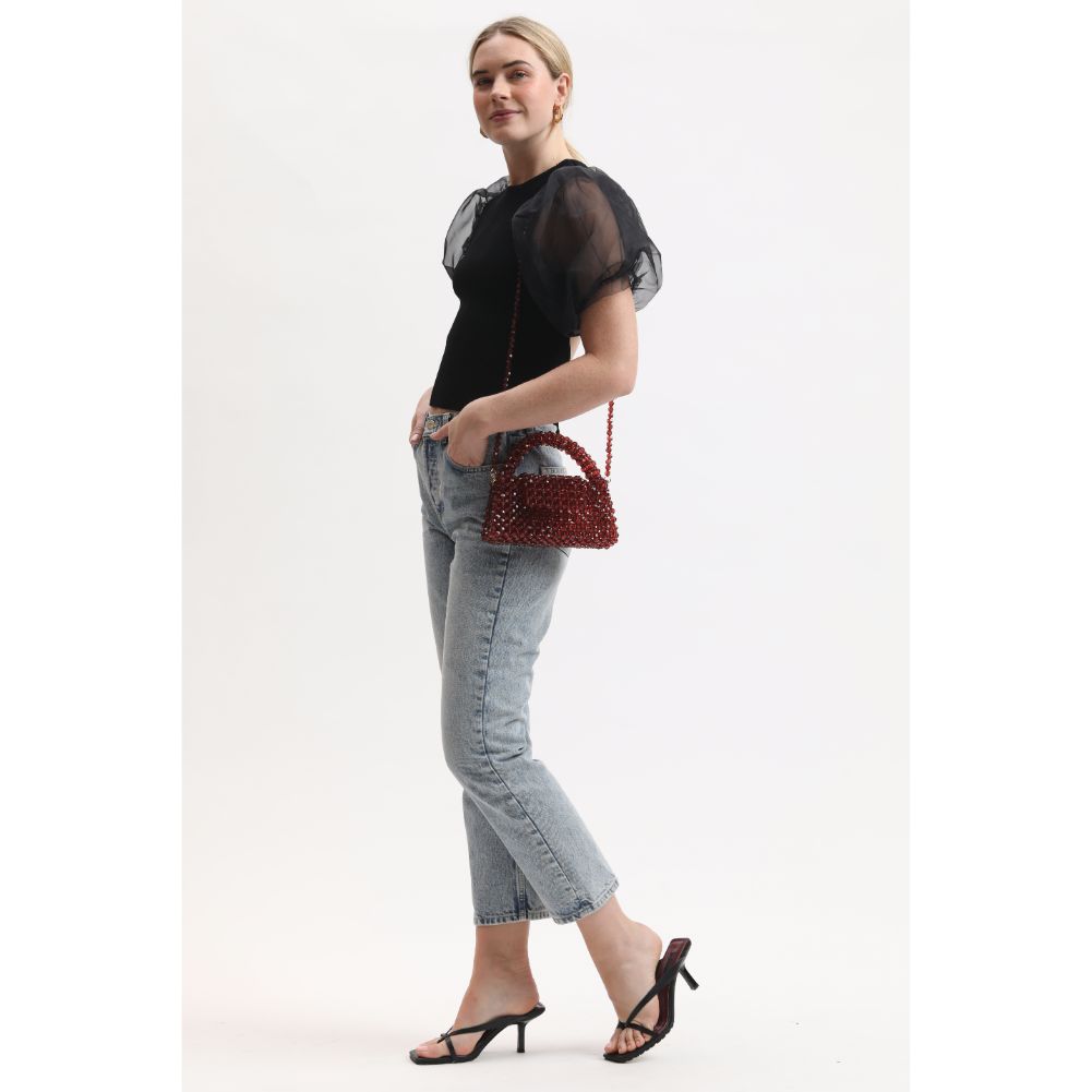 Woman wearing Wine Sol and Selene Dolly Evening Bag 842017133490 View 2 | Wine