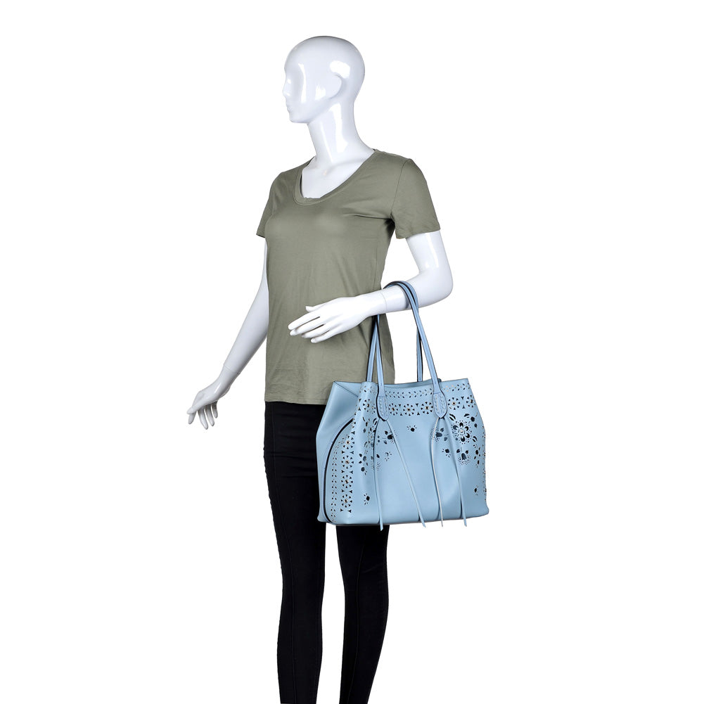Woman wearing Blue Moda Luxe Canal Tote 842017113966 View 1 | Blue