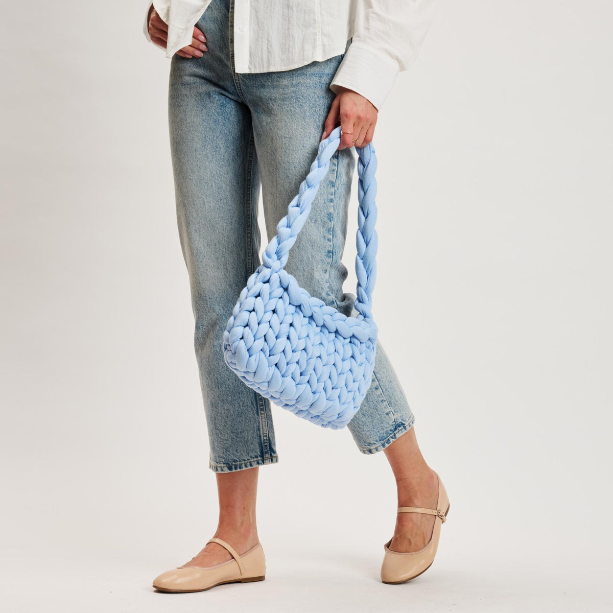 Woman wearing Sky Blue Moda Luxe Trendelle Hobo 842017134978 View 3 | Sky Blue
