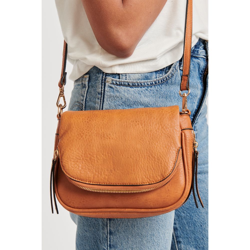 Woman wearing Tan Moda Luxe Diva Crossbody 842017114864 View 2 | Tan