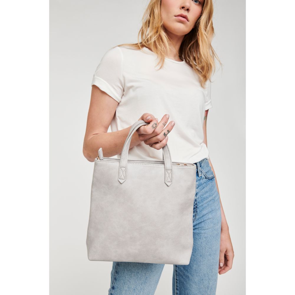 Woman wearing Grey Moda Luxe Selena Mini Tote 842017126812 View 3 | Grey